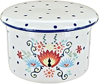 Vista 4 de Blue Rose Polish Pottery - Mantequillera francesa de puntos pequeños azules, se adapta a 1 barra, plato de mantequilla para organización