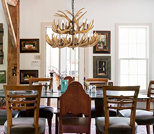 Durahonn Antler Chandelier Double Layer, Retro Deer Horn Pendant Light, 15 Light E12 Lampholder,Rustic Deer Antler Chandelier Lighting For Living Room, Cafe, (10 + 5 Lamp Antlers + 3 Antlers) #TOP2