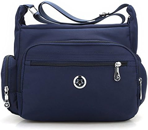 Veriya Women Shoulder Bags, Lightweight Nylon Handbag Multilayer Zipper Pockets Messerger Crossbody Bags for Ladies Women (Blue)