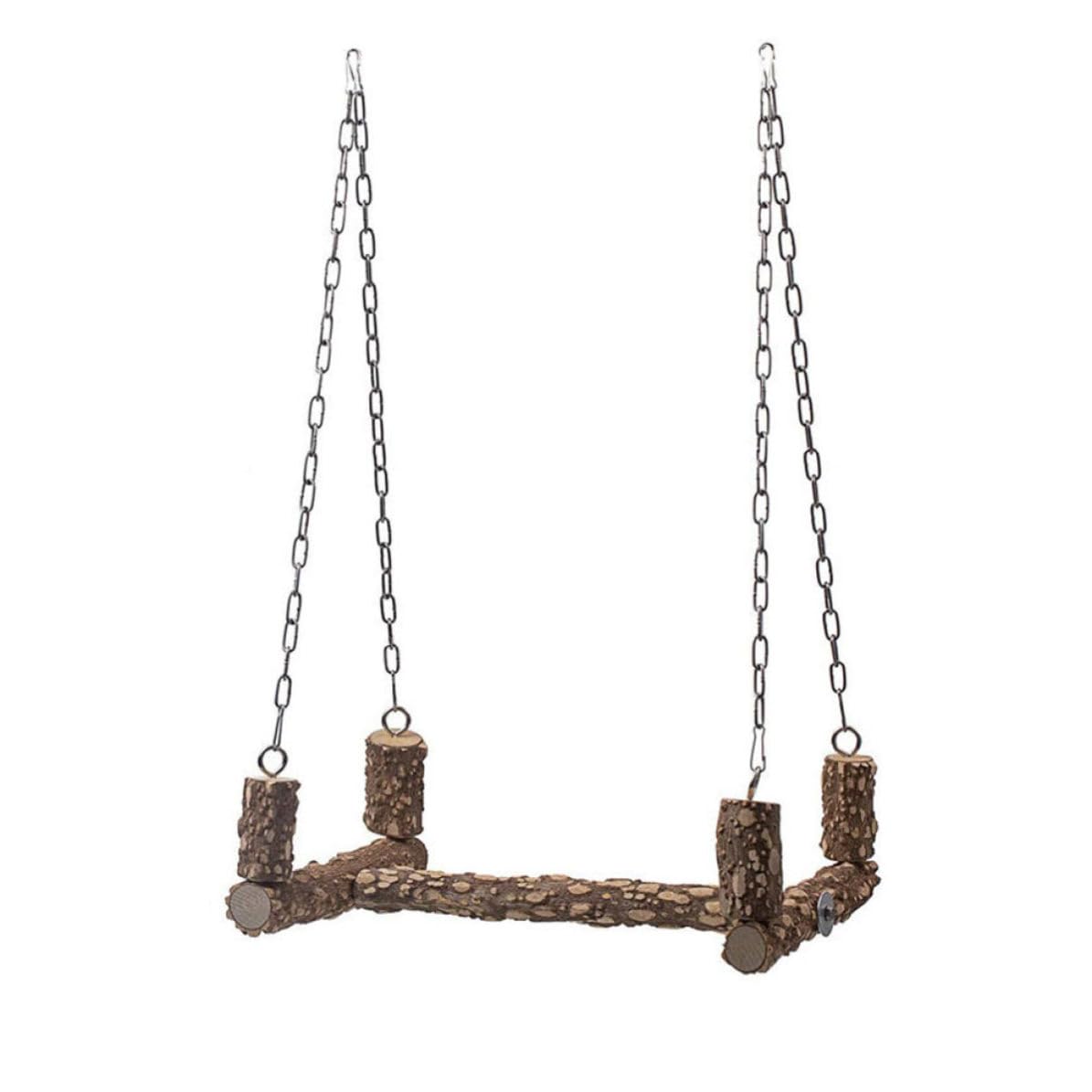 STOBAZA Gioco per Pappagalli in Legno e Acciaio Inox, Supporto per Uccelli Altalena da Appendere in Gabbia, Facile da Installare, Colore Marrone, per Interagire Pappagallo Colore Casuale