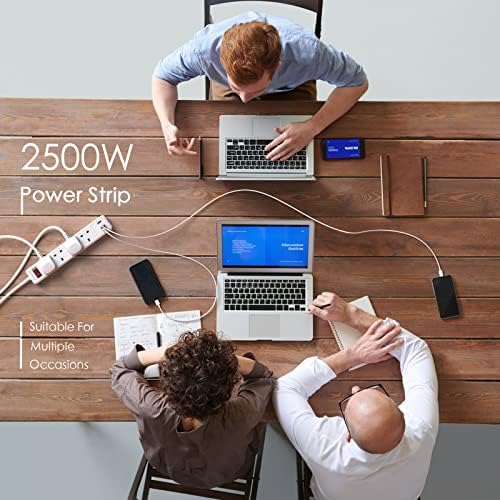 Extension Lead with USB Slots, 4 Way Outlets Power Strip with 3 USB Slots (5V/3.1A, 1 Type C and 2 USB-A Ports), Plug Extension Lead with Switches 2M Extension Cable for Home Office Travel, White