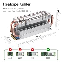 GRAUGEAR| M.2 NVMe SSD (2280) Heatpipe-Kühlkörper | lautloser Kühler | reduziert die Temperatur um bis zu 45% | 4xWärmeleitpads | Kupfer-Heatpipe | G-M2HS06 – Ansicht 2