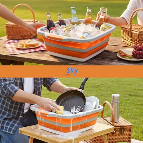 SKYIDEA Collapsible BBQ Prep Tub with Lid - XL 4.22 GAL Folding Cutting Board & Food Basin for Outdoor Cooking, Marinating Container, Space Saving Prep Station - Image 5