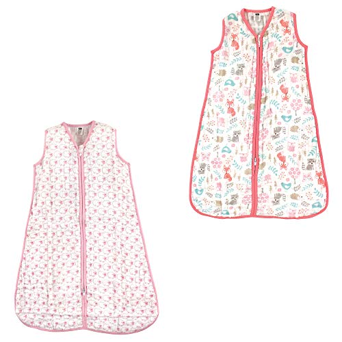 Image of Hudson Baby Unisex Muslin Cotton Sleeveless Wearable Sleeping Bag, Sack, Blanket, Pink Sheep Woodland Fox 2-Pack, 6-12 Months