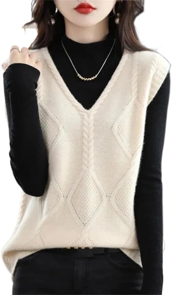 LIXINGHEITANG Autumn Sweater Vest Women V Neck Pullover Knitting Female Casual Sleeveless Solid Color Waistcoat