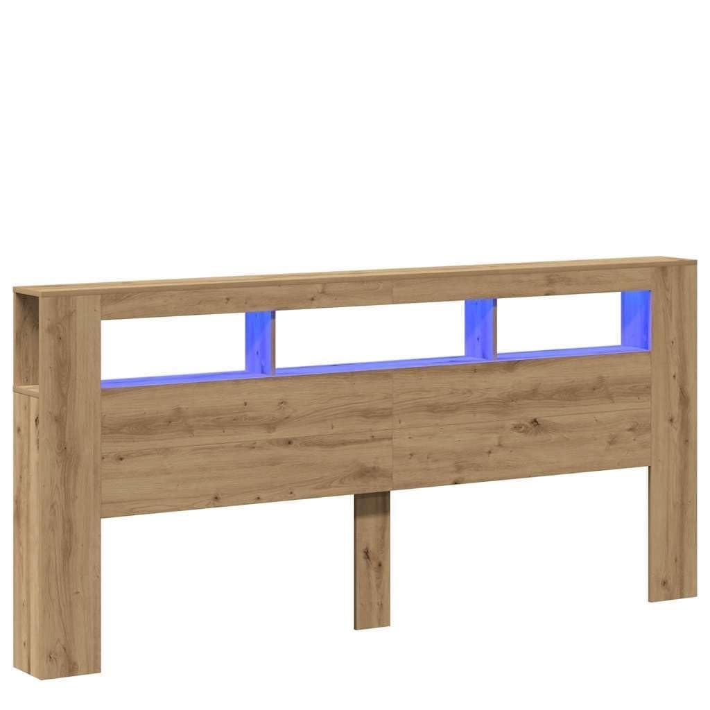 Cabecero LED de roble Artisan, 220 x 103,5 cm, material de madera RGB, con soporte de pared, diseño moderno, robusto, para dormitorio