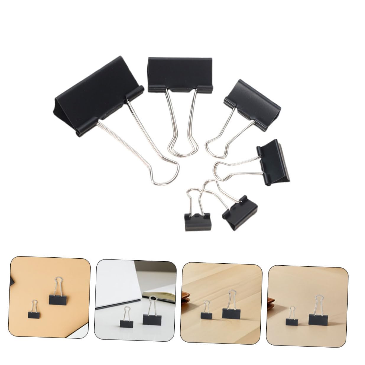 jojofuny 120 pezzi Clip Fermacarte in Metallo Nero Morsetti con Forte Clip per Documenti Spessi Ufficio Scuola e Casa Misure
