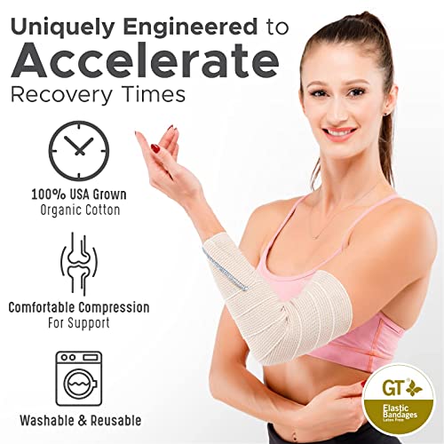 Premium Elastic Bandage Wrap (4" Wide, 12 Pack) - Made Of Usa Grown Organic Cotton - Hook & Loop Fasteners At Both Ends - Gt Latex Free Hypoallergenic Compression Roll For Sprains & Injuries #TOP2