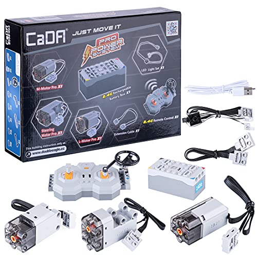 Domani Technic Power Functions Motor Set for Lego Technic, 1x M-Motor, 1x L-Motor, 1x Servo Motor, 1x Light Cord, 1x Battery Box, 1x Remote Control