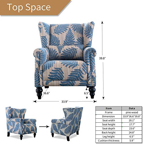 Top Space Accent Chair Sofa with Pine Wood Leg Club Arm Chair Leaf Print Single Sofa Modern Comfy Furniture for Home Living Room,Office,Bedroom, Print (Leaf Blue) - Image 4