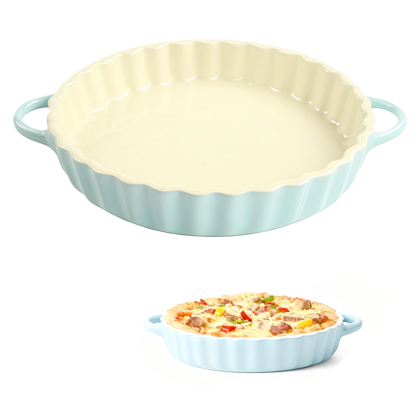 Tarte & Quicheform Keramik 21 cm, Tarteform mit Griffen, Antihaft-Kuchenform Rund für Pie Quiche Tart Backen, für Thanksgiving Weihnachten, bleifrei, mikrowellen-, spülmaschinen- & ofengeeignet
