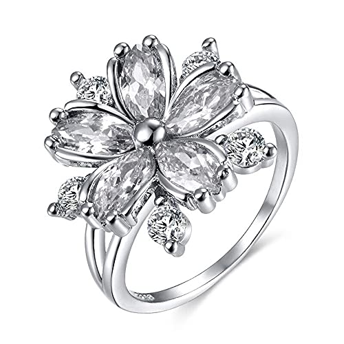 Luxury 925 Sterling Silver Womens Ring Shiny Romantic Cherry Zircon Moissanite Princess Ring Eternity Propose Engagement Wedding Band AAA Zircon Diamond Promise Ring Birthday Gift HM059 (White, 7)