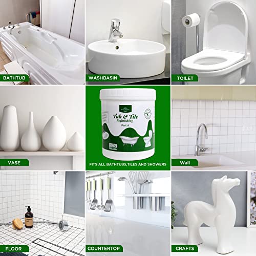 styleonme Waterbased Tile Paint, Bathtub Washbasin Toilet Refurbishment, odorless and non-toxic bathtub and ceramic tile heavy glaze, epoxy resin coating (1kg/35oz, with tools, white)