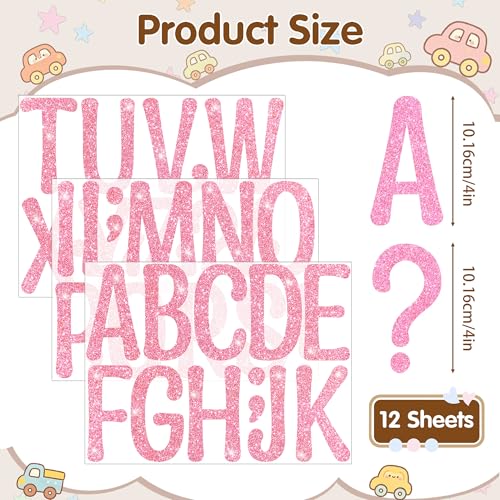 Image of Glitter Letter Stickers, 4 Inch Large Letters for Poster Board (Pink)