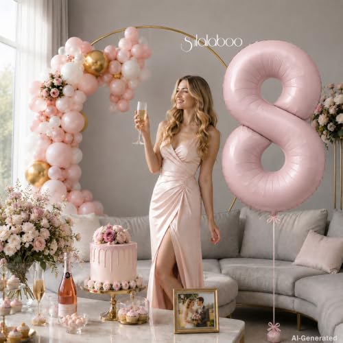 Image of 40 Inch Light Pink Number 8 Foil Big 0-9 Giant Digital Balloon | 8th for Birthday Anniversary Graduation Decorations