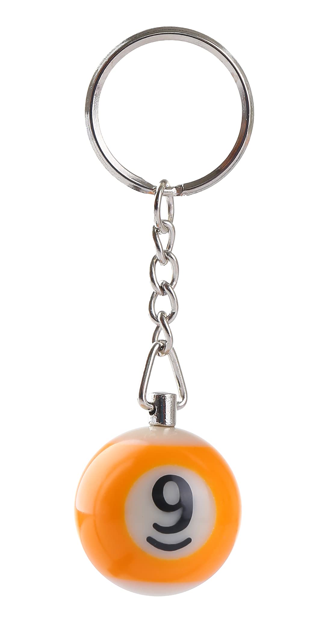 Komonee Pool Ball Keyring Colourful Numbered Key Ring Chain Tag Pub Billiard Spots and Stripes Keychain Striped Yellow Number 9