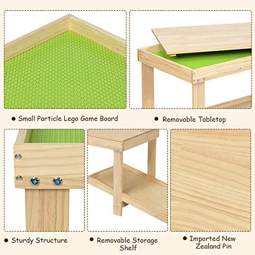COSTWAY Wooden Kids Activity Table, Building Block Table with Storage, Removable Tabletop, Multifunctional Toddler Play Desk Boys Girls Gift for Bricks Crafts Arts Draw