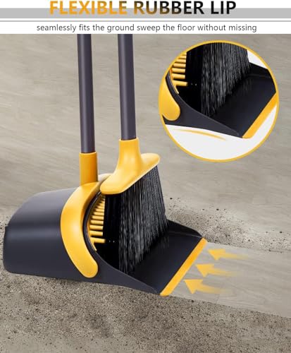 Image of YANXUS Broom And Dustpan Set Dustpan And Broom With Long Handle Upright Stand Up Dustpan Broom Combo For Lobby Office Home Room Kitchen Floor Use Pack Of 1 (stainless steel rubber, hard floor)