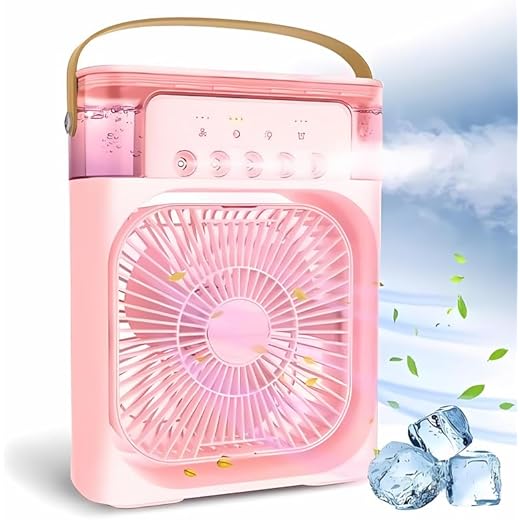 Drumstone - Personal Air Cooler Portable Mini AC Fan with 7 LED Lights, Timer, 3 Speeds & Spray Modes, Compact Evaporative Cooler for Desk, Office, Room_Multicolor