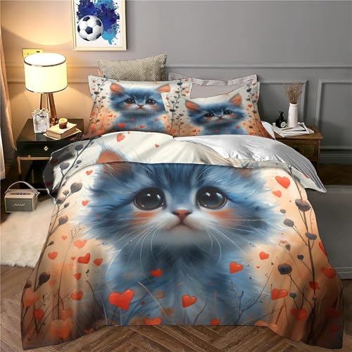 Housse de couette chaton imprimé 3D avec fermeture éclair pratique