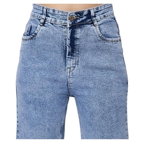 Image of Wide Leg Plain Jeans for Women & Girls I Denim Flared Straight Baggy Pant I Stretchable Comfortable High Waist Clean Look Loose Fit Pants for Office Party Home