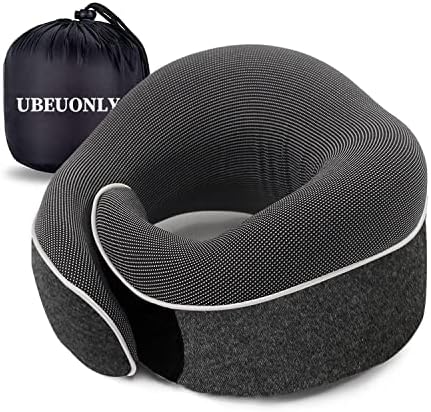 UBEUONLY Travel Neck Pillow Chin Support Pillow Adjustable 100% Pure Memory Foam Pillow for Home, Airplanes & Car, New Ergonomic Design Soft Best Full Neck Surround Pillow Sleep (Black)