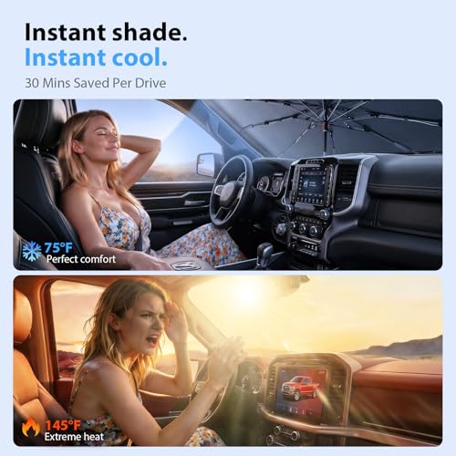 Adefor 2026 Upgraded Windshield Sun Shade Umbrella for Ram 1500 [Precision Custom Fit, Superior UV & Heat Block] Cooling Tech Fabric, Durable Foldable with Storage Bag, Fits 2011-2025 by Adefor - Used condition - Image 3