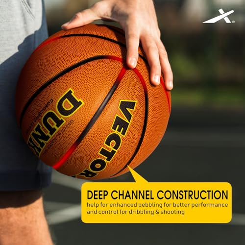 Image of Vector X PU & Composite Leather Indoor /Outdoor Basketball+Butyl Bladder, Practice /Match /Training Play | Durable Rubber Molded with Pebbled Texture Ball Size 7 (Brown, 7, Dunk)