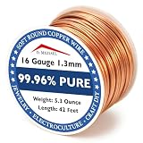 Copper Wire 99.95% Pure – 16 Gauge 1.3mm – 42 Feet, 5.3 Ounce Spool – C11000 Soft Copper Wire Craft Wire for Gardening, Electroculture, Jewelry Making, Beading, Ground Wire & DIY (16 Gauge, 5.3 Ounce)