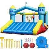 Sibefiy Bounce House, 6-in-1 Play Mode Inflatable Bounce House for Kids, High Elasticity Bouncy House with 480W Blower, Bouncy Castle with Wide Slide for Christmas, Birthday Parties