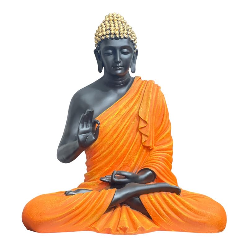Image of 2 Feet Buddha Statue for Home Decor, Garden and Gifting, Big Size, Made of Resin, Premium Luxury Decoration Showpiece, Vastu Feng Shui for Good Luck, Happiness (Metallic Orange & Grey)