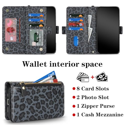 Jaorty for iPhone 13/14 Case Wallet with Long Strap,6.1" Black Leopard by Jaorty - Used condition - Image 3