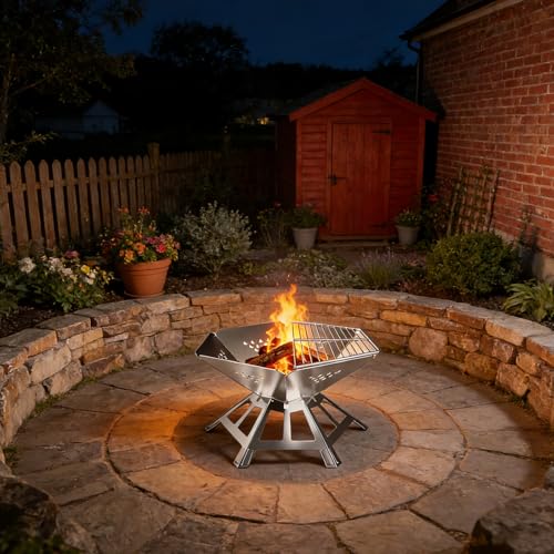 Tragbare Feuerstelle Edelstahl füR Outdoor Den Garten Camping,Dreibein füR Feuerschale Faltbar Mit Grill Grillrost,Camping Feuerschale füR Mit Grillplatte Schaschlikgrill Picknick,Grill AktivitäTen