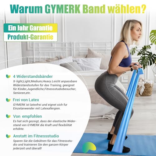 GYMERK Fitnessbänder Set 4er, 1.8M/2M Fitnessband, 4 Widerstandsstufen mit Übungsposter, Gymnastikband mit Tragetasche & Übungsanleitung… – Ansicht 3