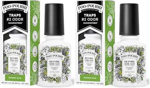 Image of Poo-Pourri Before-You-Go Toilet Spray,Bamboo Rain,100 Uses,Bathroom Odor Deodorizer with Essential Oils for Home or Work,Travel Essentials,TSA Approved Size, Bamboo & Fresh Grass, 2 Fl Oz (Pack of 2)