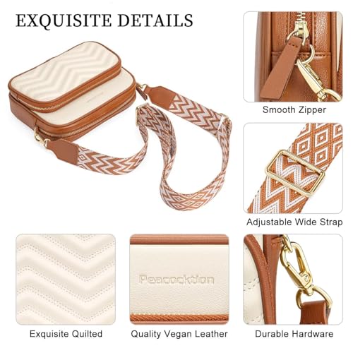 Peacocktion Crossbody Bags for Women Travel Quilted Vegan Leather Small Cross Body Purses Shoulder Handbags with Wide Strap4