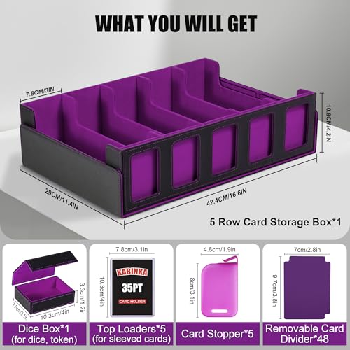 Image of Kabinka Trading Card Storage Box with Commander Display, 5-Row Deck Case with Removable Lid; 3900+ Card Deck Box for MTG TCG Sports Card, 5 Top Loaders, 5 Stoppers, 48 Dividers,1 Dice Tray