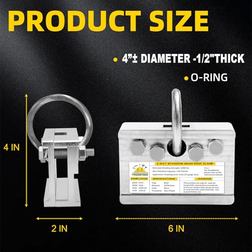 Image of Fall Protection Roof Anchor, 2-Way Standing Seam Clamp | Non-Penetrating Design | 5000lbs Capacity | Galvanized Steel | for Metal Roof & Ladder Safety