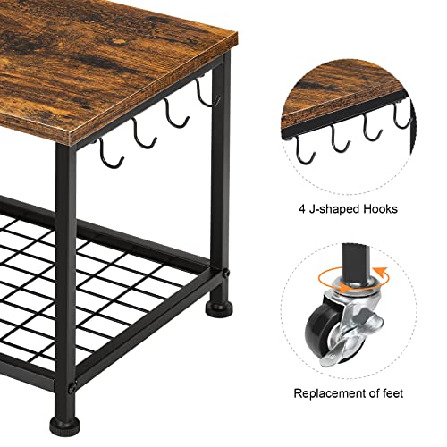 Ybing Printer Stand 2-Tier Printer Cart With Wheels And Storage Bag Wood Rolling Printer Table With Storage Under Desk Mobile Printer Stand Shelf For Home Office, Rustic Brown #TOP3