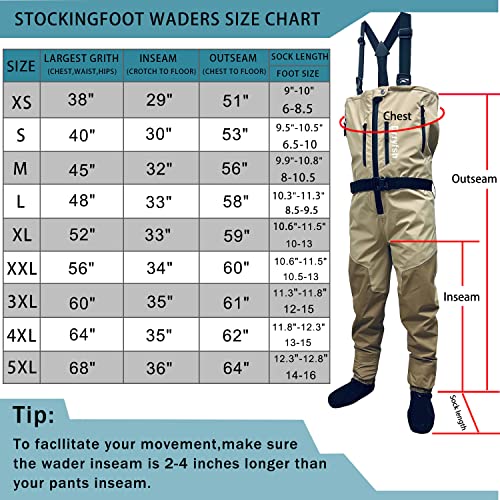 Drryfsh Zip-Front Breathable Chest Fishing Waders Zippered Stockingfoot Waders For Men And Women (Medium, Khaki) #TOP3