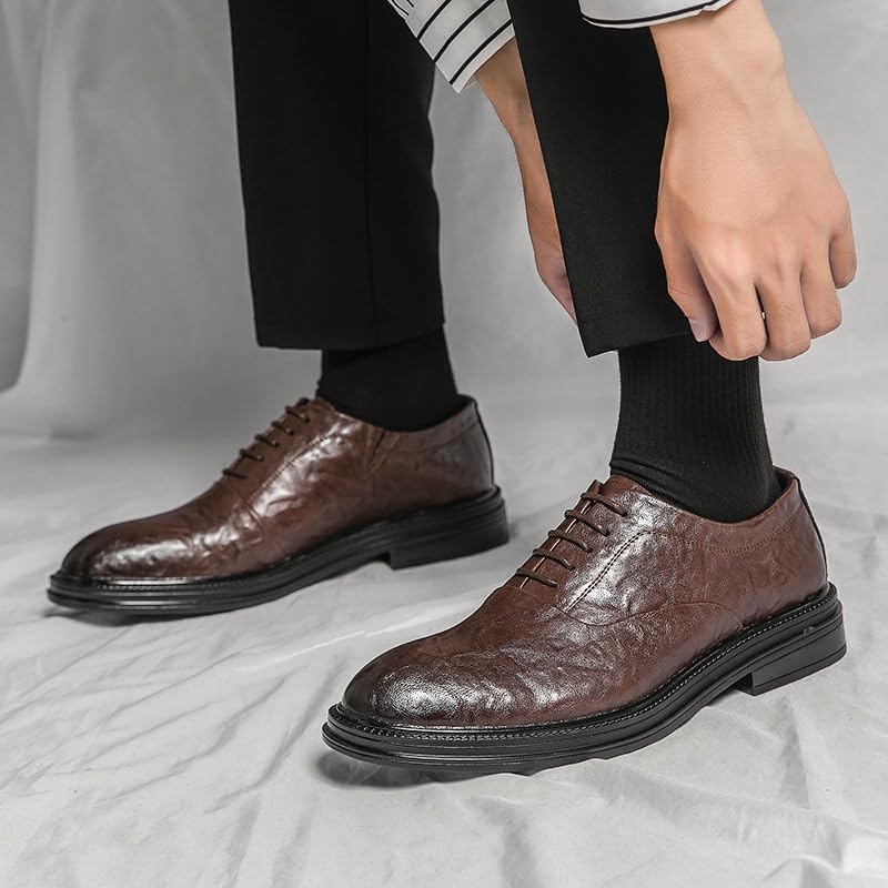 YZABEL Men's Leather Lace-Up Business Shoes, Pointed Toe Low Top Oxfords Dress Shoes, Rubber Non-Slip for Wedding Thanksgiving Christmas New Year Party Daily Activity2