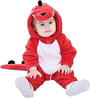 Vista 3 de Disfraz de bebé de Halloween para niños pequeños, rómper, mameluco para niños o niñas, ropa de animales, de 2 a 36 meses Dinosaurio rojo