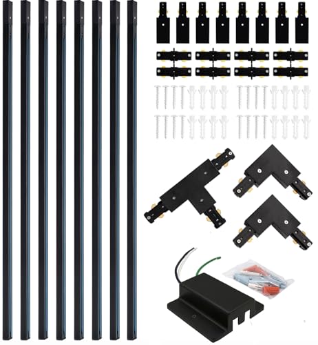 26FT H Track Lighting Rails Black, H Type Track Lighting Rails Kit with Floating Canopy Connector, End Caps, Live End Feed, L Connectors, Compatible with 3-Wire Single Circuit H Style System