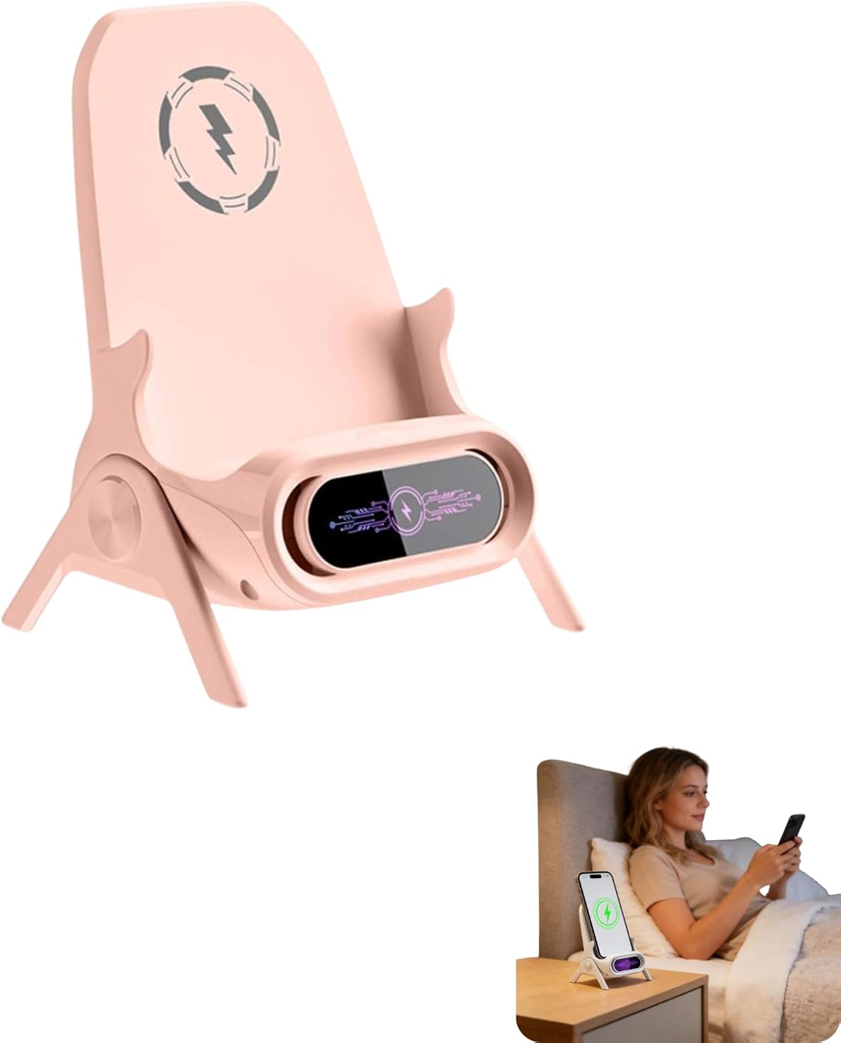 3 in 1 Mini Chair Wireless Fast Charger Multifunctional Phone Holder, Portable Wireless Charger, Fast Wireless Charger, Cell Phone Stand for Desk, Desktop Cellphone Stand for All Phones (Pink)