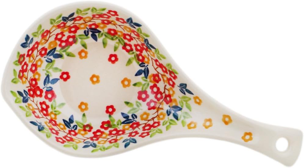 Polmedia Polish Pottery Condiment Dish - Tropical Bloomscape Pattern Handmade in Boleslawiec Poland + Certificate of Authenticity