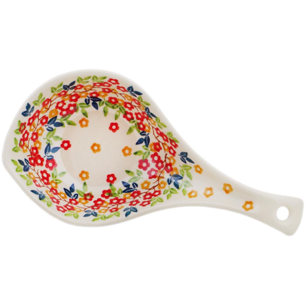 Authentic Polish Pottery Condiment Dish in Tropical Bloomscape Design Handmade in Boles?awiec Poland + Certificate of Authenticity