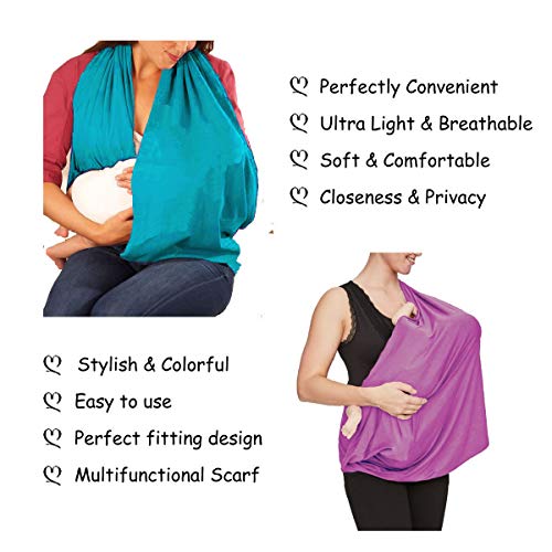 2 Pack Nursing Cover Breastfeeding Cover Breast Feeding Cover Ups Infinity Scarf, Jtsn Lightweight Soft Breathable Udder Cover Light Car-Seat Stroller Canopy Mom Baby Essentials (Teal Fuchsia) #TOP2