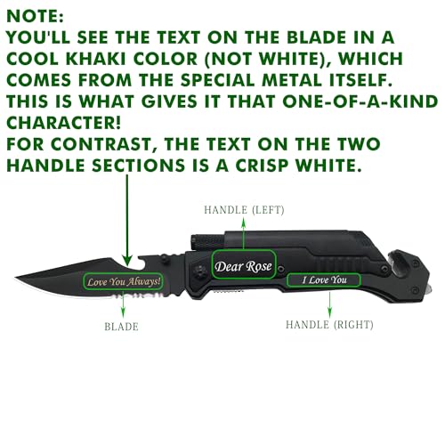 Image of Mothers Day Fathers Day Gift - Personalized Custom Engraving Gifts for Him Her, 6-in-1 Multifunctional Folding Pocket Knives with LED Light, Seatbelt Cutter, Glass Breaker, Magnesium Fire Starter, Bottle Opener