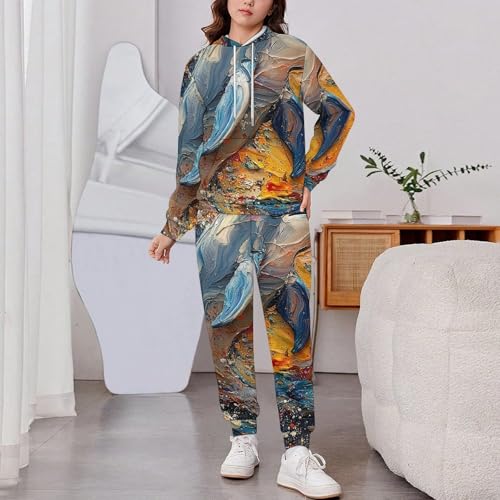 Boys Girls Pullover Hoodie Jogger Pants Kid Outfit Sweatshirt Sweatpants Set, Dolphin Ocean Psychedelic Abstract2