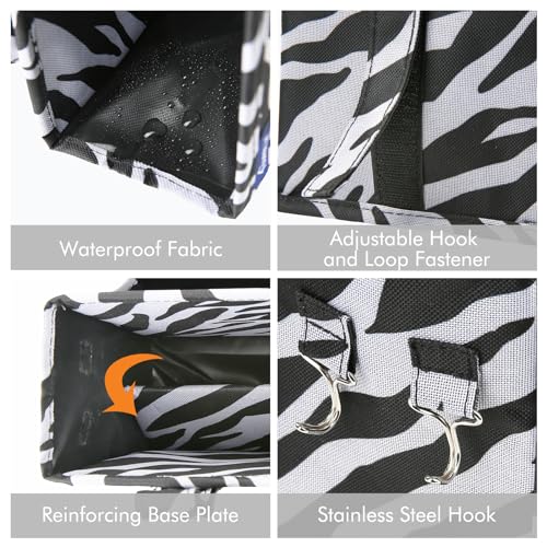 Image of Surblue Bedside Caddy Hanging Organizer Storage Bag for Bunk and Hospital Beds, College Dorm Rooms, Baby Rails, Camp Chairs, Wheelchair - 4 Pockets, 2 Hooks (Small, Zebra)